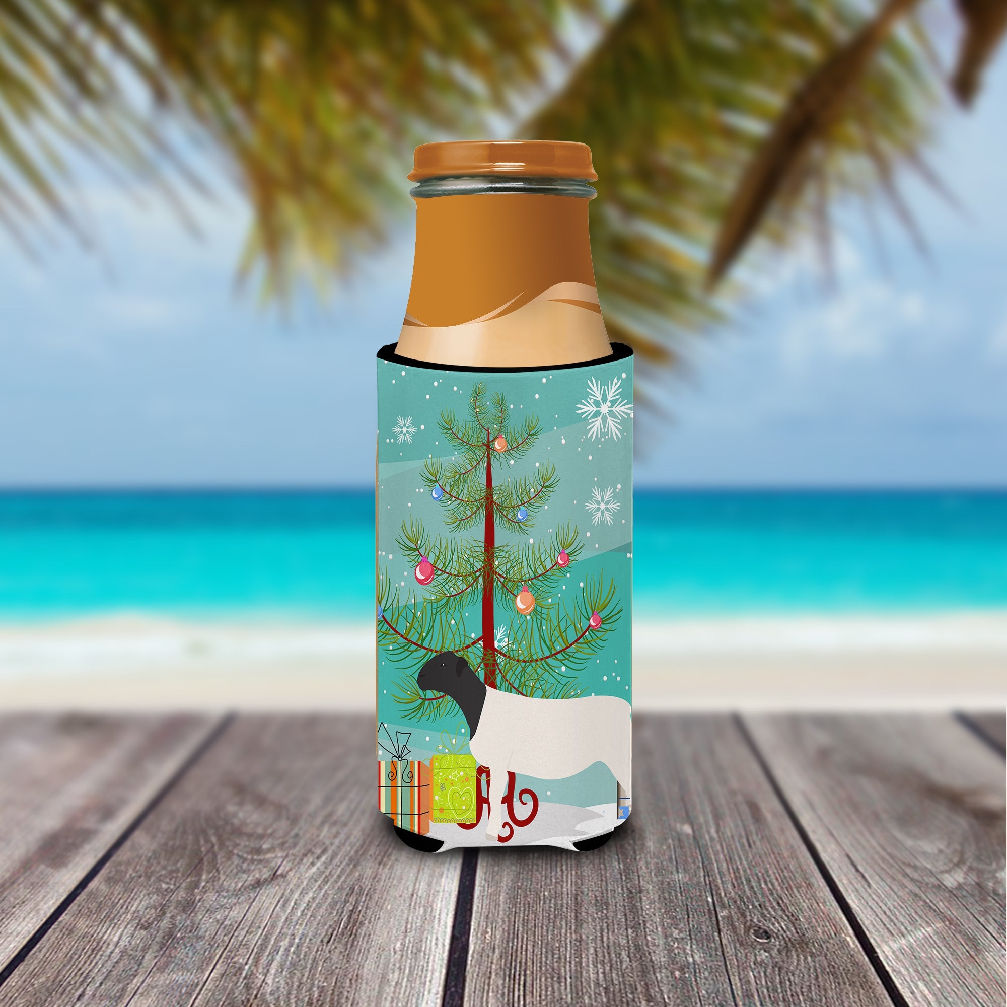 Dorper Sheep Christmas Slim Can Hugger , Insulated Foam Hugger for 12 oz Slim Cans, Beer Bottles & Water Bottles, Printed in USA