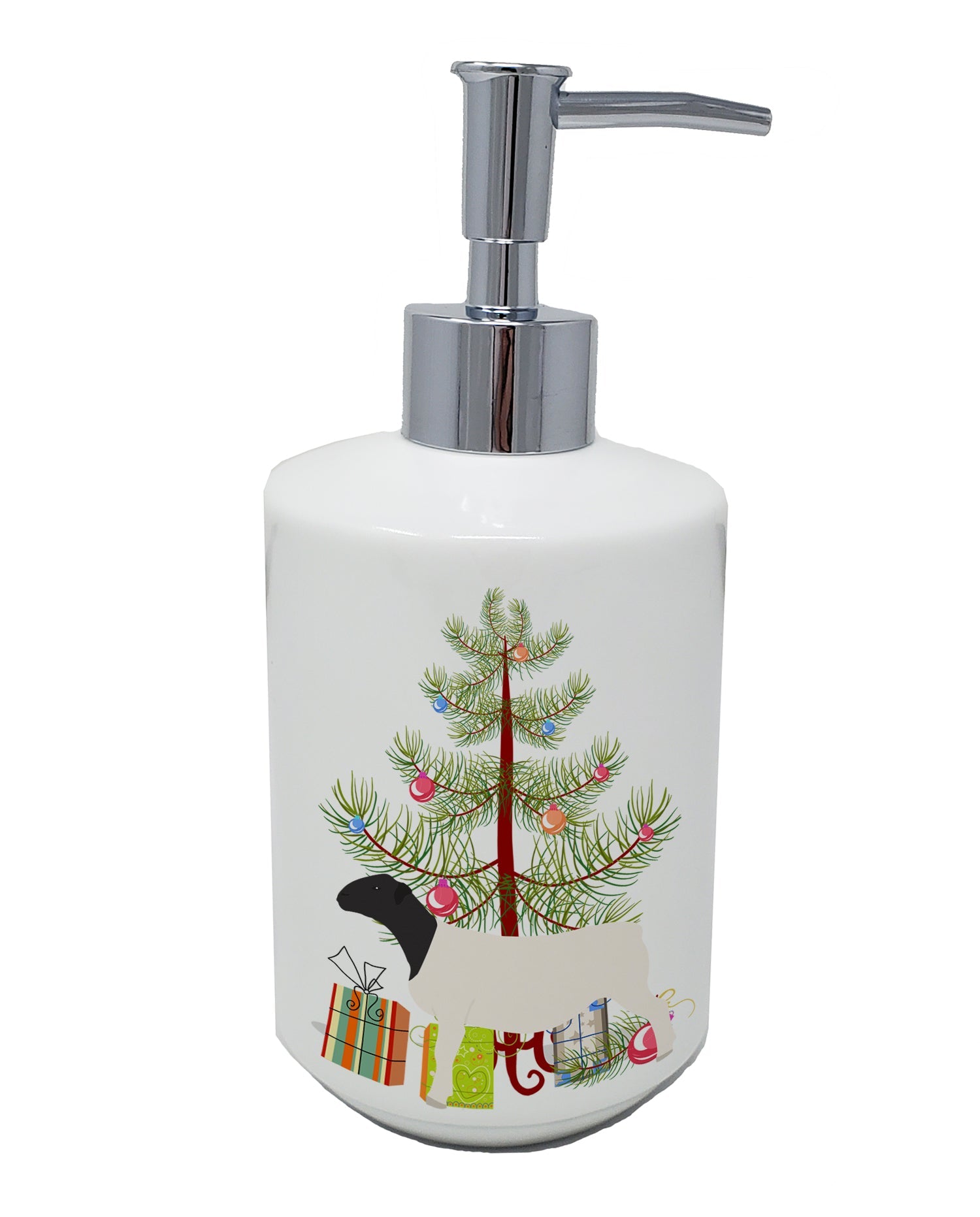 Dorper Sheep Christmas Ceramic Soap Dispenser , Empty Refillable Hand Soap Pump Bottle for Bathroom Kitchen