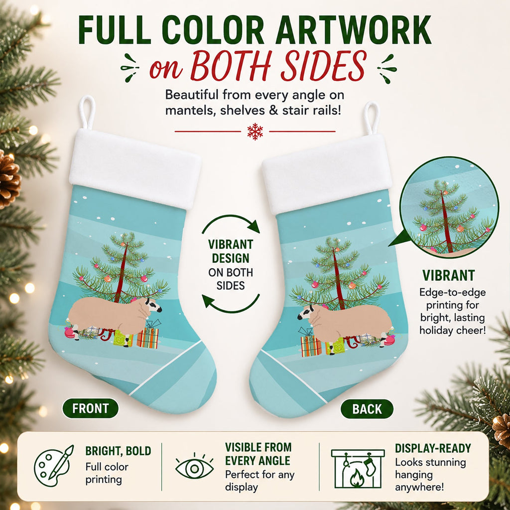 Kerry Hill Sheep Christmas Holiday Stocking Double-Sided Print, Polyester Suede,11x18, Made in USA