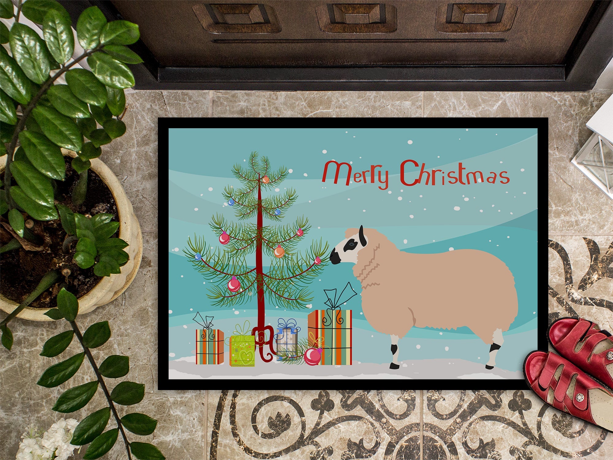 Kerry Hill Sheep Christmas Doormat Indoor Outdoor 24H X 36W Front Door Mat Rugs for Entryway, Non Slip Washable Low Pile,