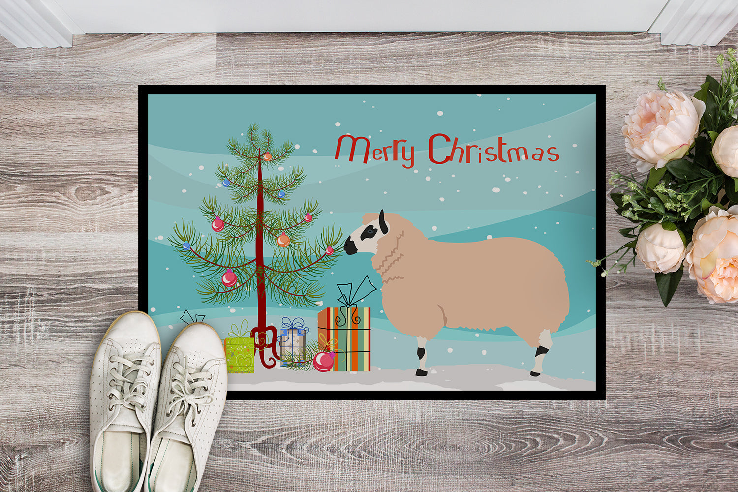 Kerry Hill Sheep Christmas Doormat Indoor Outdoor 18H X 27W Front Door Mat Rugs for Entryway, Non Slip Washable
