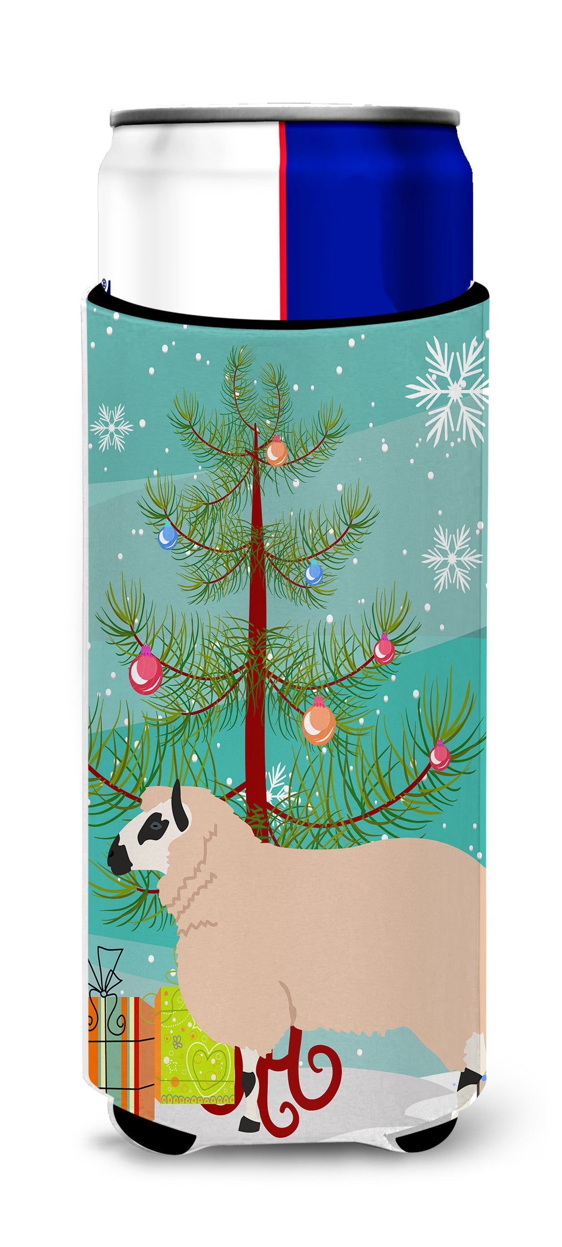 Kerry Hill Sheep Christmas Slim Can Hugger , Insulated Foam Hugger for 12 oz Slim Cans, Beer Bottles & Water Bottles, Printed in USA