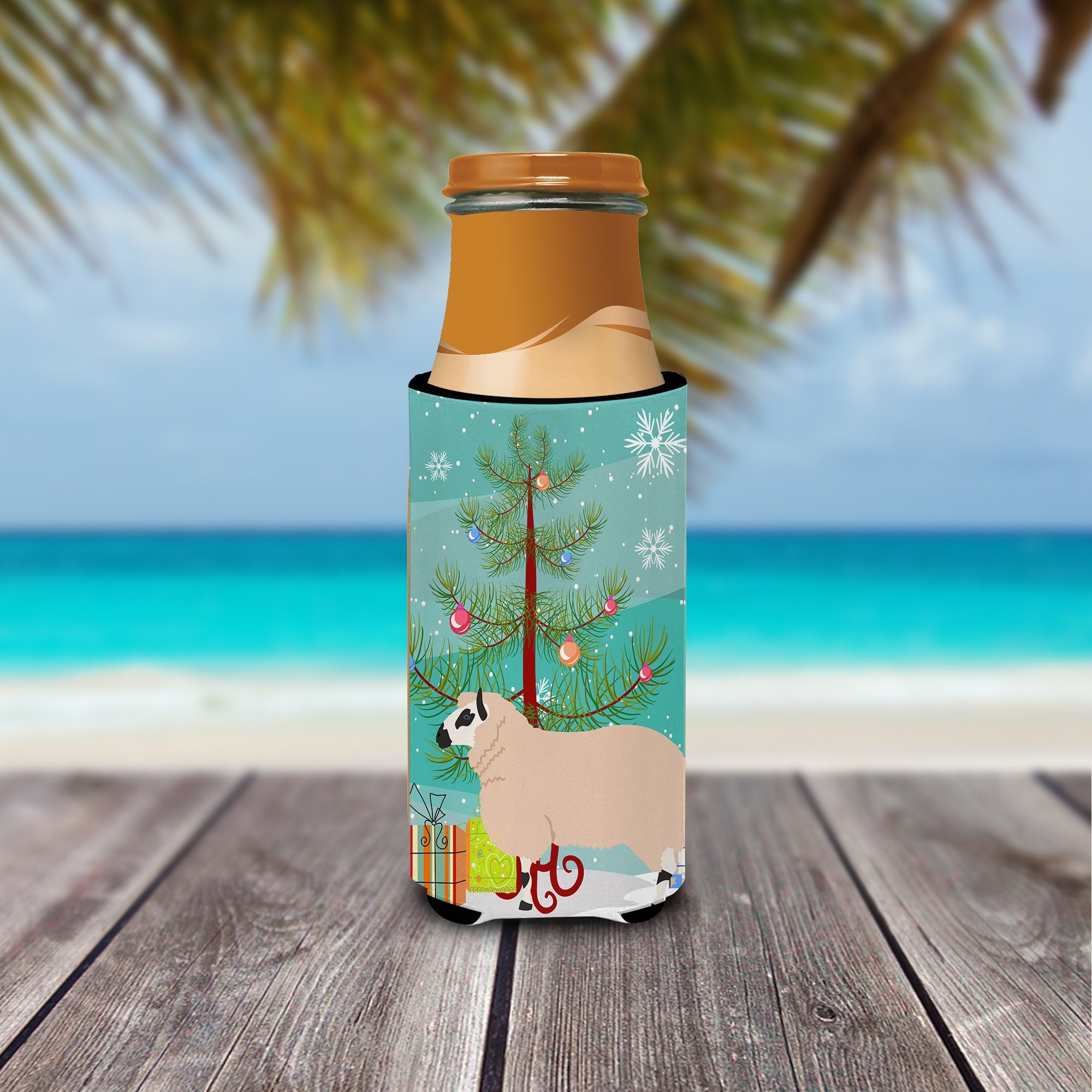 Kerry Hill Sheep Christmas Slim Can Hugger , Insulated Foam Hugger for 12 oz Slim Cans, Beer Bottles & Water Bottles, Printed in USA
