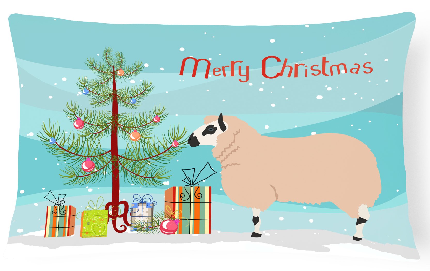 Kerry Hill Sheep Christmas Decorative Throw Pillow 12x16 Indoor Outdoor Accent Cushion, Fabric Cover with Insert for Sofa, Bed, Porch & Living Room