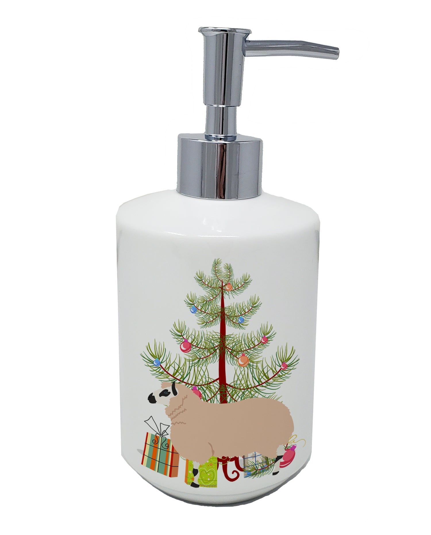 Kerry Hill Sheep Christmas Ceramic Soap Dispenser , Empty Refillable Hand Soap Pump Bottle for Bathroom Kitchen