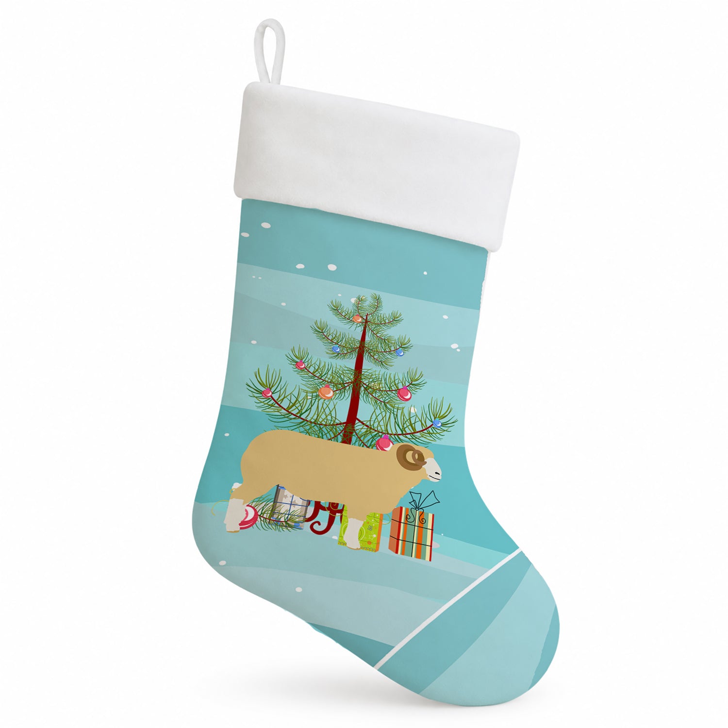 Horned Dorset Sheep Christmas Holiday Stocking Double-Sided Print, Polyester Suede,11x18, Made in USA