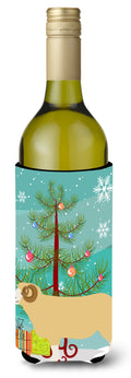 Horned Dorset Sheep Christmas Wine Bottle Hugger Gift Sleeve for Standard 750 ml Bottles, Insulated Reusable Also Fits Mini Shot & Pint Bottles