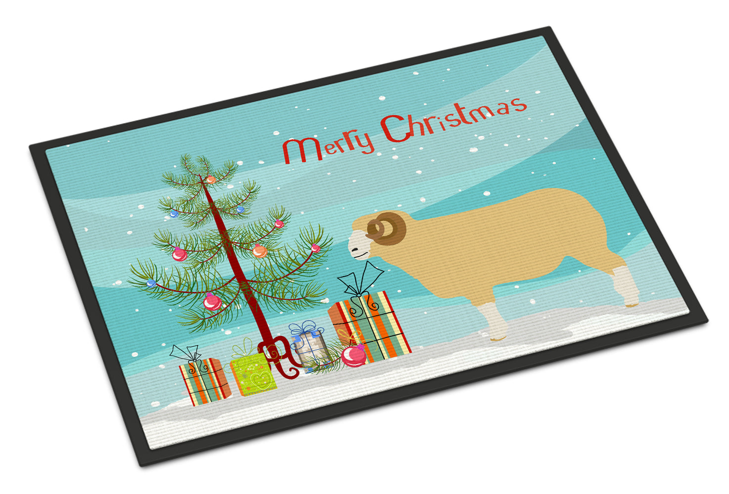 Horned Dorset Sheep Christmas Doormat Indoor Outdoor 18H X 27W Front Door Mat Rugs for Entryway, Non Slip Washable