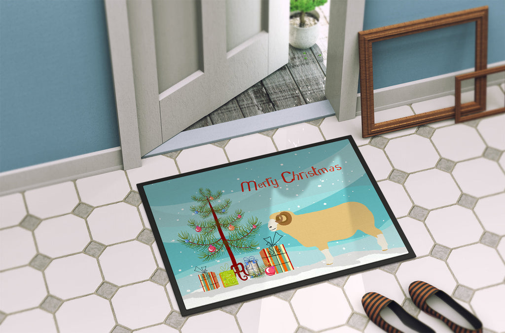 Horned Dorset Sheep Christmas Doormat Indoor Outdoor 18H X 27W Front Door Mat Rugs for Entryway, Non Slip Washable