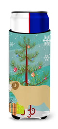 Horned Dorset Sheep Christmas Slim Can Hugger , Insulated Foam Hugger for 12 oz Slim Cans, Beer Bottles & Water Bottles, Printed in USA