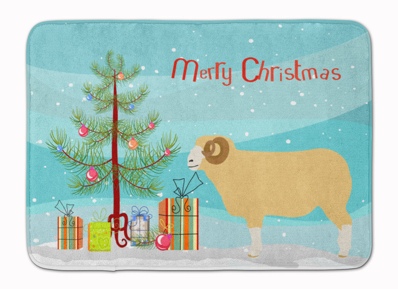 Horned Dorset Sheep Christmas Memory Foam Kitchen Mat Machine Washable Anti-Fatigue Cushion Comfort Bath or Kitchen Rug
