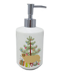 Horned Dorset Sheep Christmas Ceramic Soap Dispenser , Empty Refillable Hand Soap Pump Bottle for Bathroom Kitchen