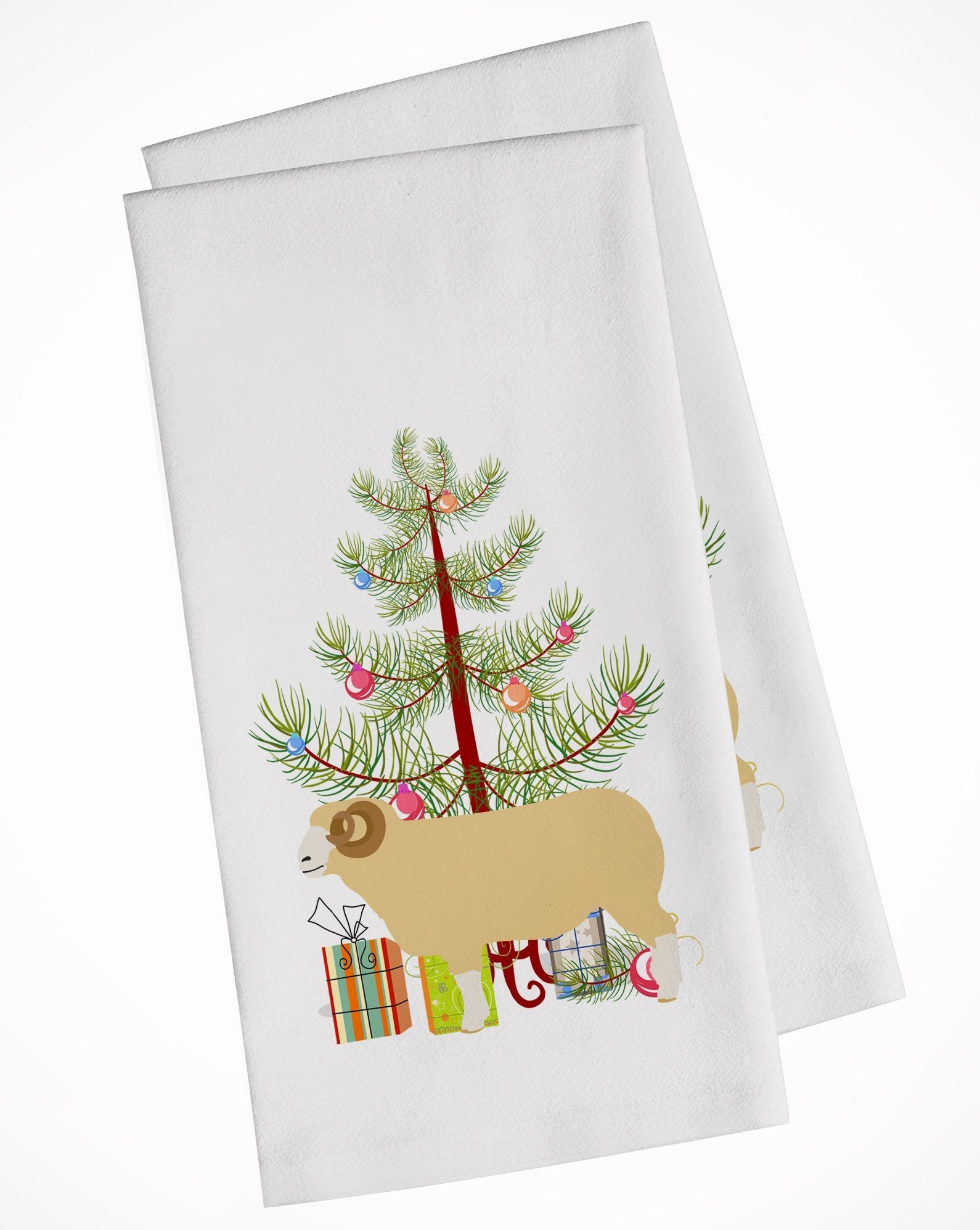 Horned Dorset Sheep Christmas Kitchen Towel Set of 2 White Dish Towels Decorative Bathroom Hand towel for Hand, Face, Hair, Yoga, Tea, Dishcloth, 19 X 28", White
