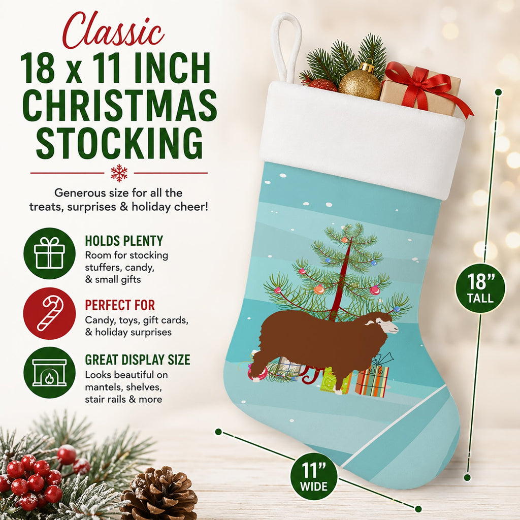 Merino Sheep Christmas Holiday Stocking Double-Sided Print, Polyester Suede,11x18, Made in USA