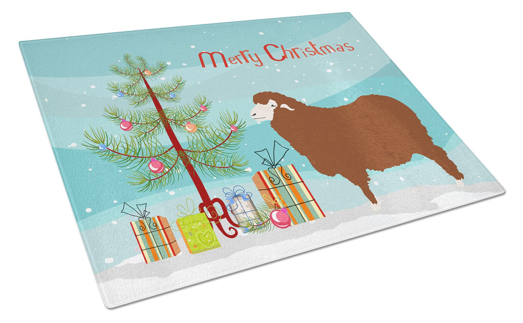 Merino Sheep Christmas Cutting Board Tempered Glass Kitchen Cutting Surface, Heat Resistant Chopping, Non-Slip Feet, Food Prep & Serving