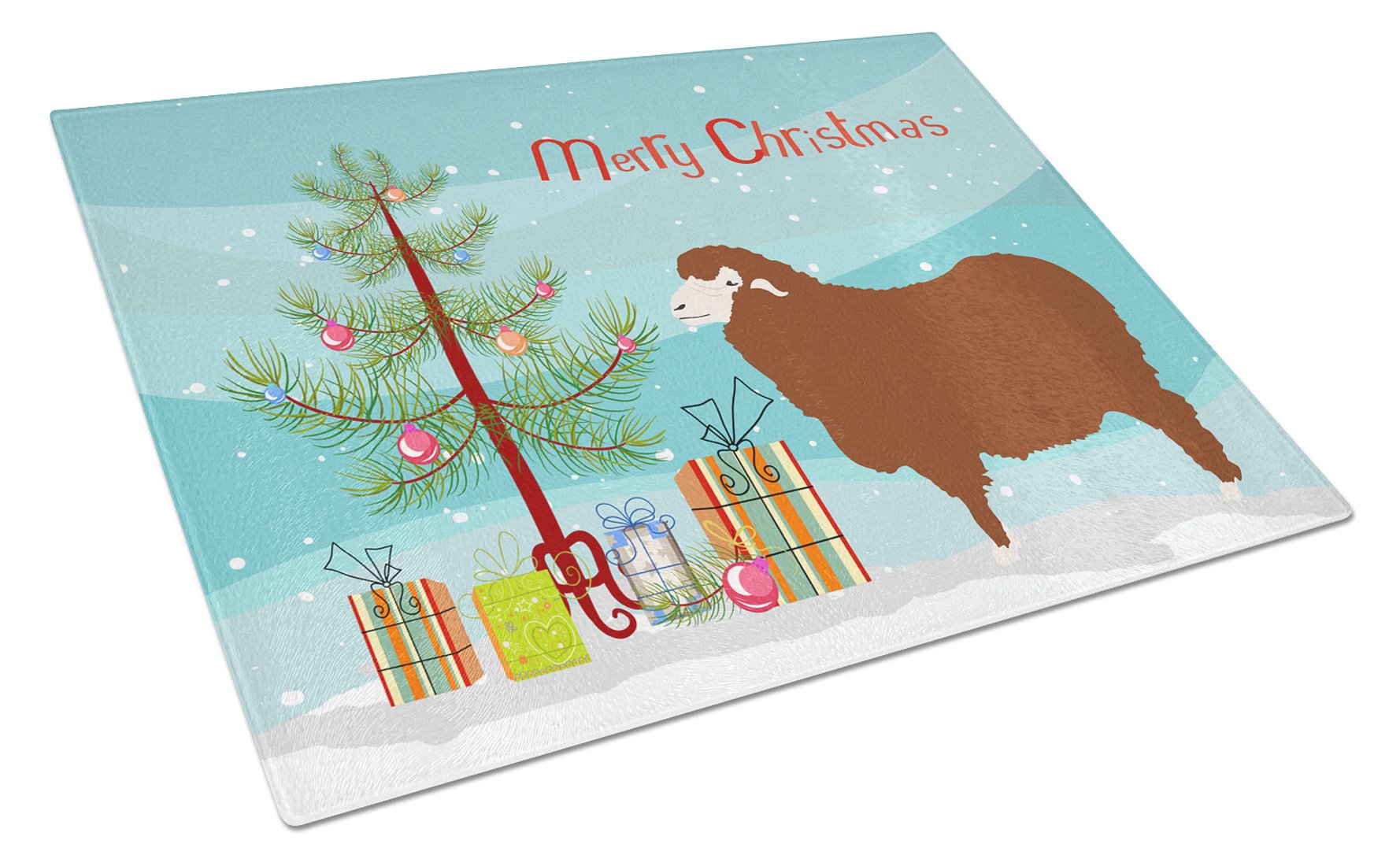 Merino Sheep Christmas Cutting Board Tempered Glass Kitchen Cutting Surface, Heat Resistant Chopping, Non-Slip Feet, Food Prep & Serving
