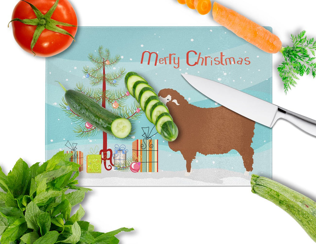 Merino Sheep Christmas Cutting Board Tempered Glass Kitchen Cutting Surface, Heat Resistant Chopping, Non-Slip Feet, Food Prep & Serving