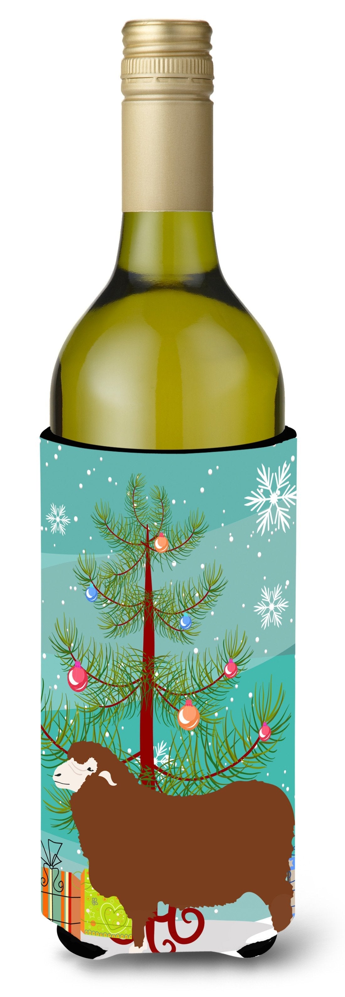Merino Sheep Christmas Wine Bottle Hugger Gift Sleeve for Standard 750 ml Bottles, Insulated Reusable Also Fits Mini Shot & Pint Bottles