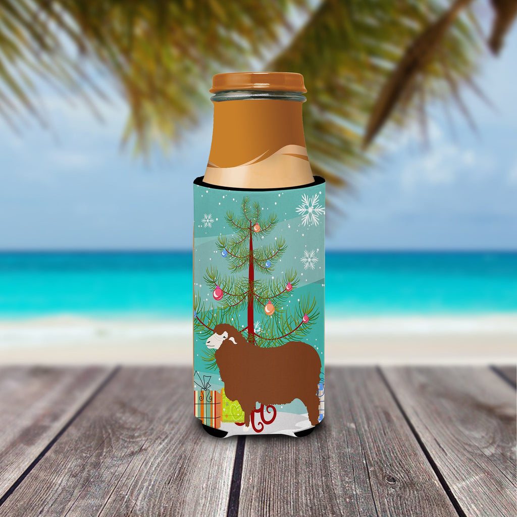 Merino Sheep Christmas Slim Can Hugger , Insulated Foam Hugger for 12 oz Slim Cans, Beer Bottles & Water Bottles, Printed in USA