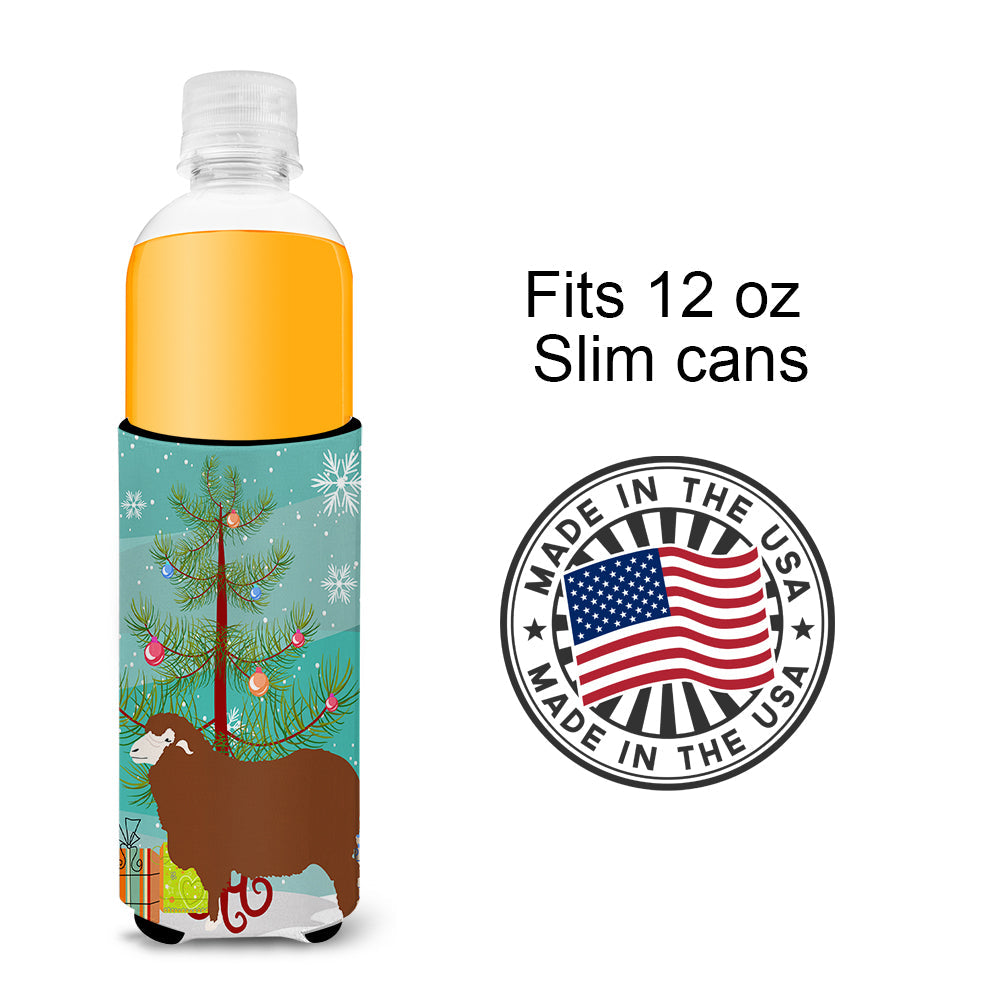 Merino Sheep Christmas Slim Can Hugger , Insulated Foam Hugger for 12 oz Slim Cans, Beer Bottles & Water Bottles, Printed in USA