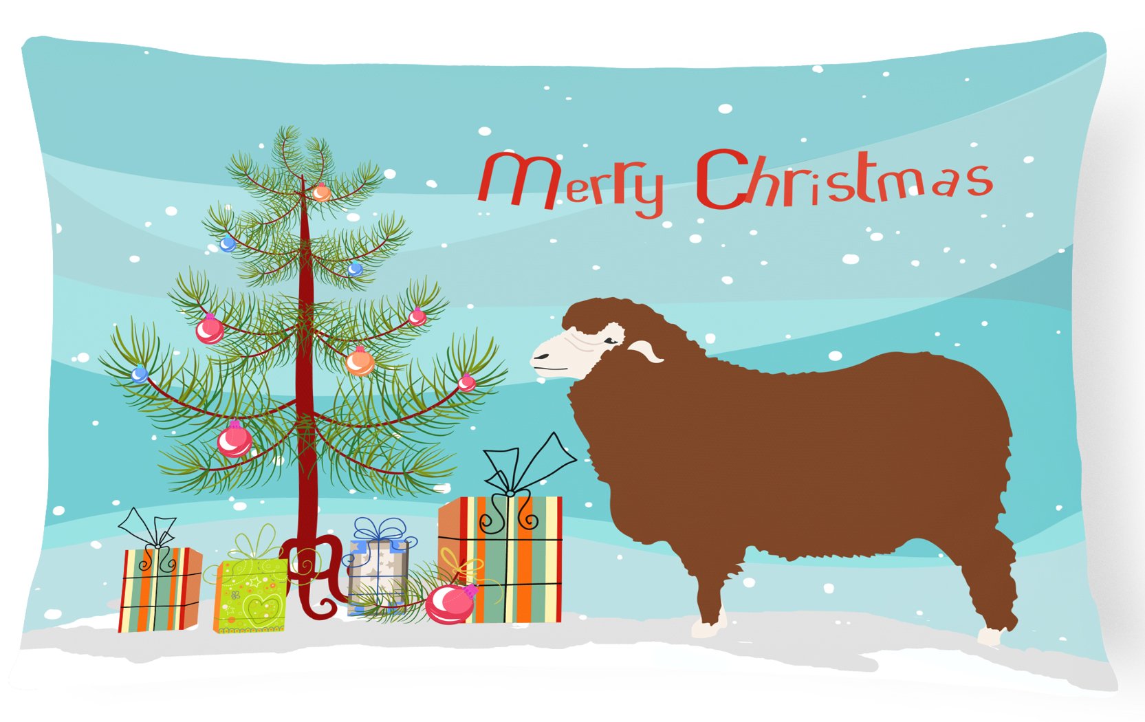 Merino Sheep Christmas Decorative Throw Pillow 12x16 Indoor Outdoor Accent Cushion, Fabric Cover with Insert for Sofa, Bed, Porch & Living Room