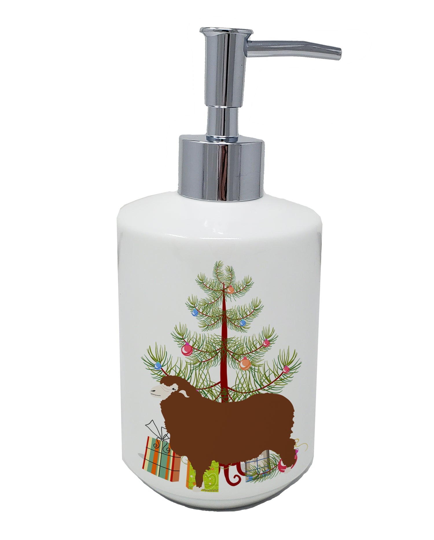 Merino Sheep Christmas Ceramic Soap Dispenser , Empty Refillable Hand Soap Pump Bottle for Bathroom Kitchen
