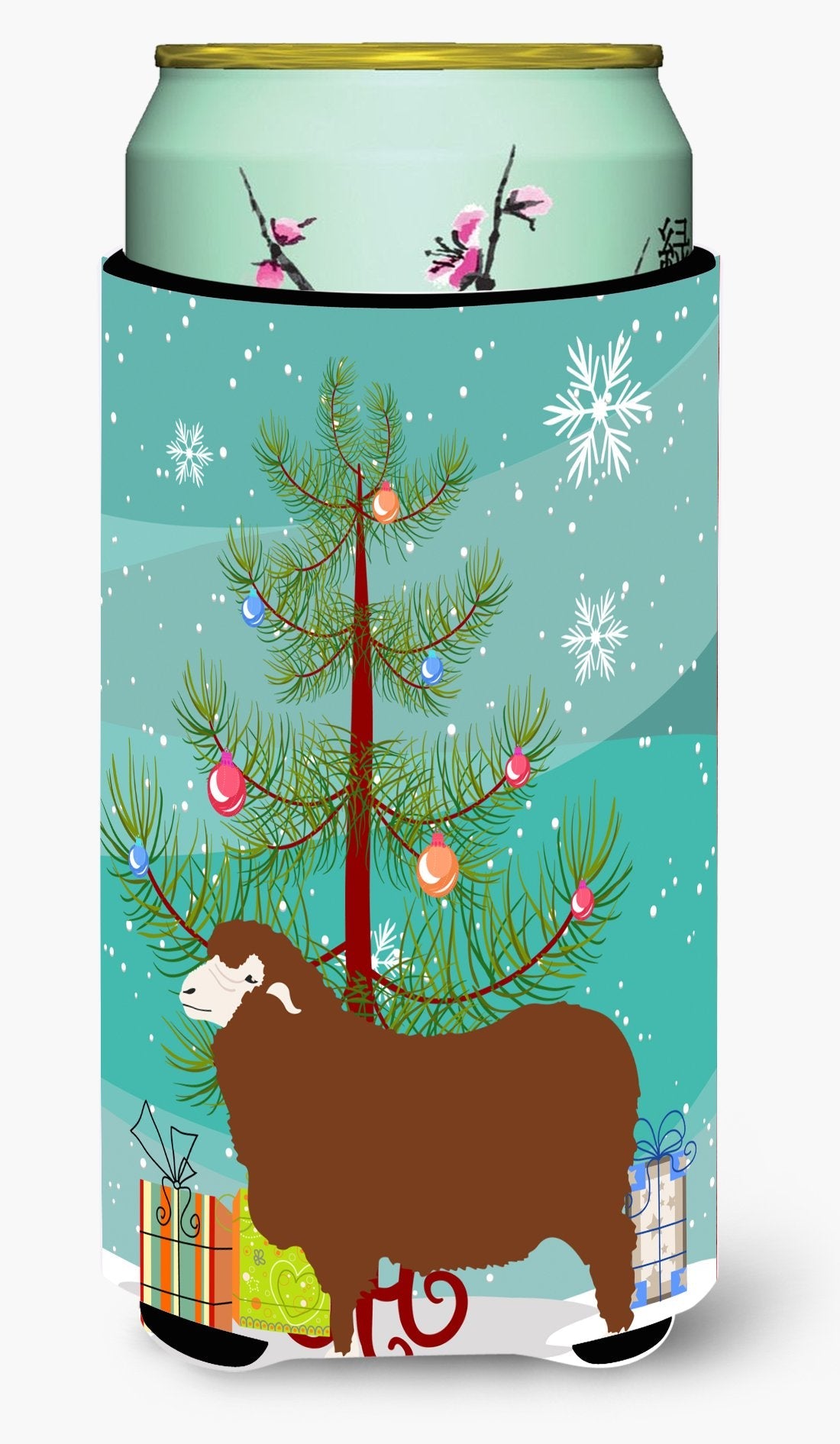 Merino Sheep Christmas Tall Boy Hugger Can Cooler Sleeve Machine Washable Drink Collapsible Insulator Beverage Insulated Holder