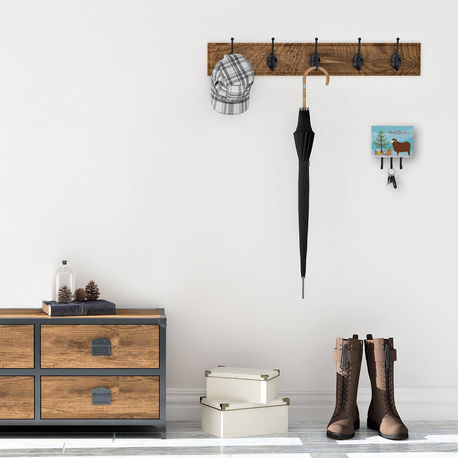Merino Sheep Christmas Leash or Key Holder Wall Hooks, Coat Rack Wall Mount, for Hanging Keys, Towels, Aprons, Leashes