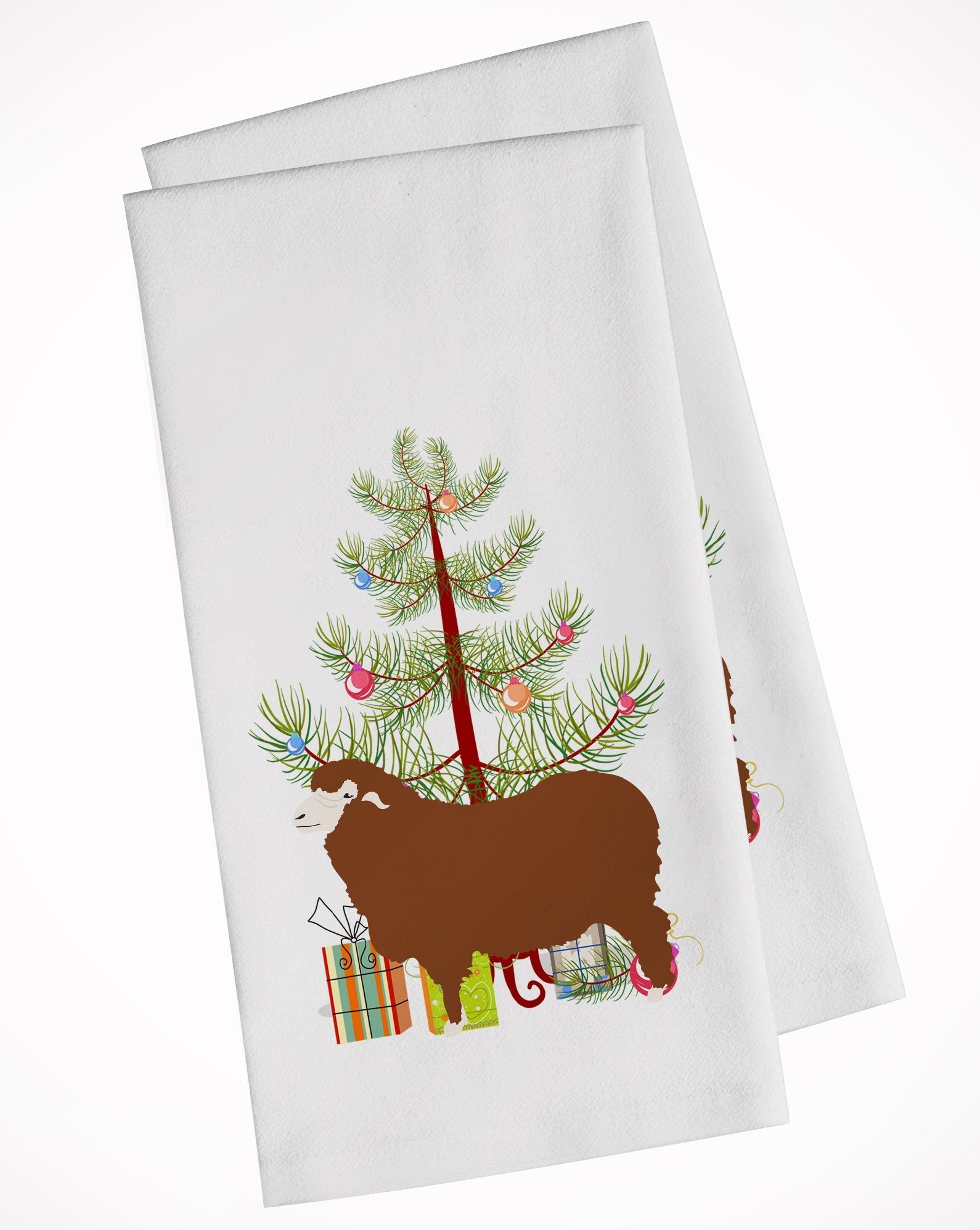 Merino Sheep Christmas Kitchen Towel Set of 2 White Dish Towels Decorative Bathroom Hand towel for Hand, Face, Hair, Yoga, Tea, Dishcloth, 19 X 28", White