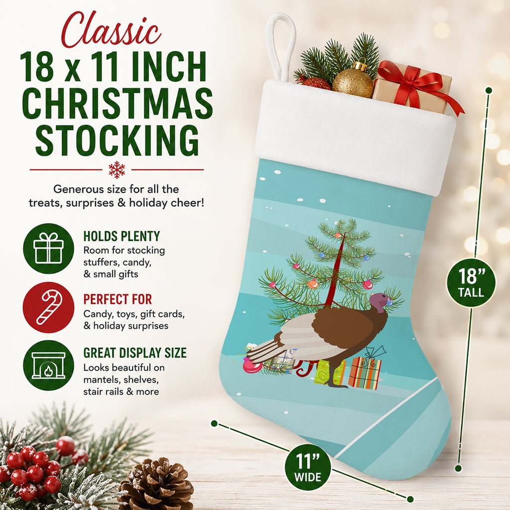 Bourbon Red Turkey Hen Christmas Holiday Stocking Double-Sided Print, Polyester Suede,11x18, Made in USA