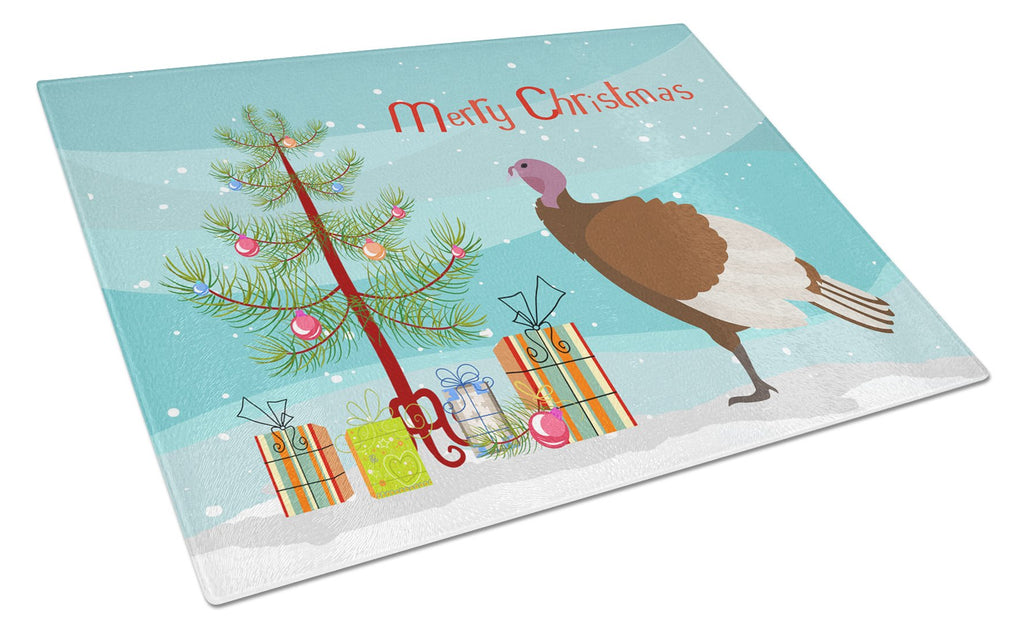 Bourbon Red Turkey Hen Christmas Cutting Board Tempered Glass Kitchen Cutting Surface, Heat Resistant Chopping, Non-Slip Feet, Food Prep & Serving