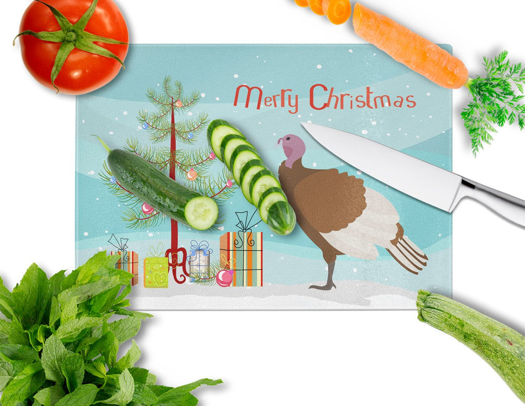 Bourbon Red Turkey Hen Christmas Cutting Board Tempered Glass Kitchen Cutting Surface, Heat Resistant Chopping, Non-Slip Feet, Food Prep & Serving