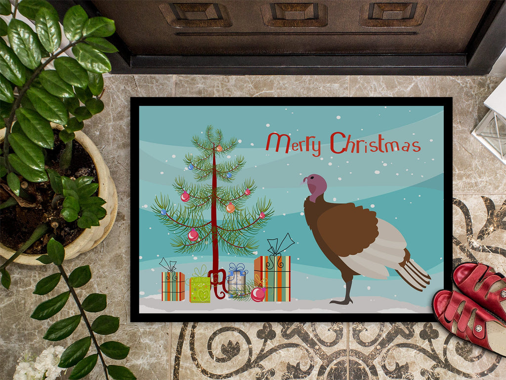 Bourbon Red Turkey Hen Christmas Doormat Indoor Outdoor 18H X 27W Front Door Mat Rugs for Entryway, Non Slip Washable