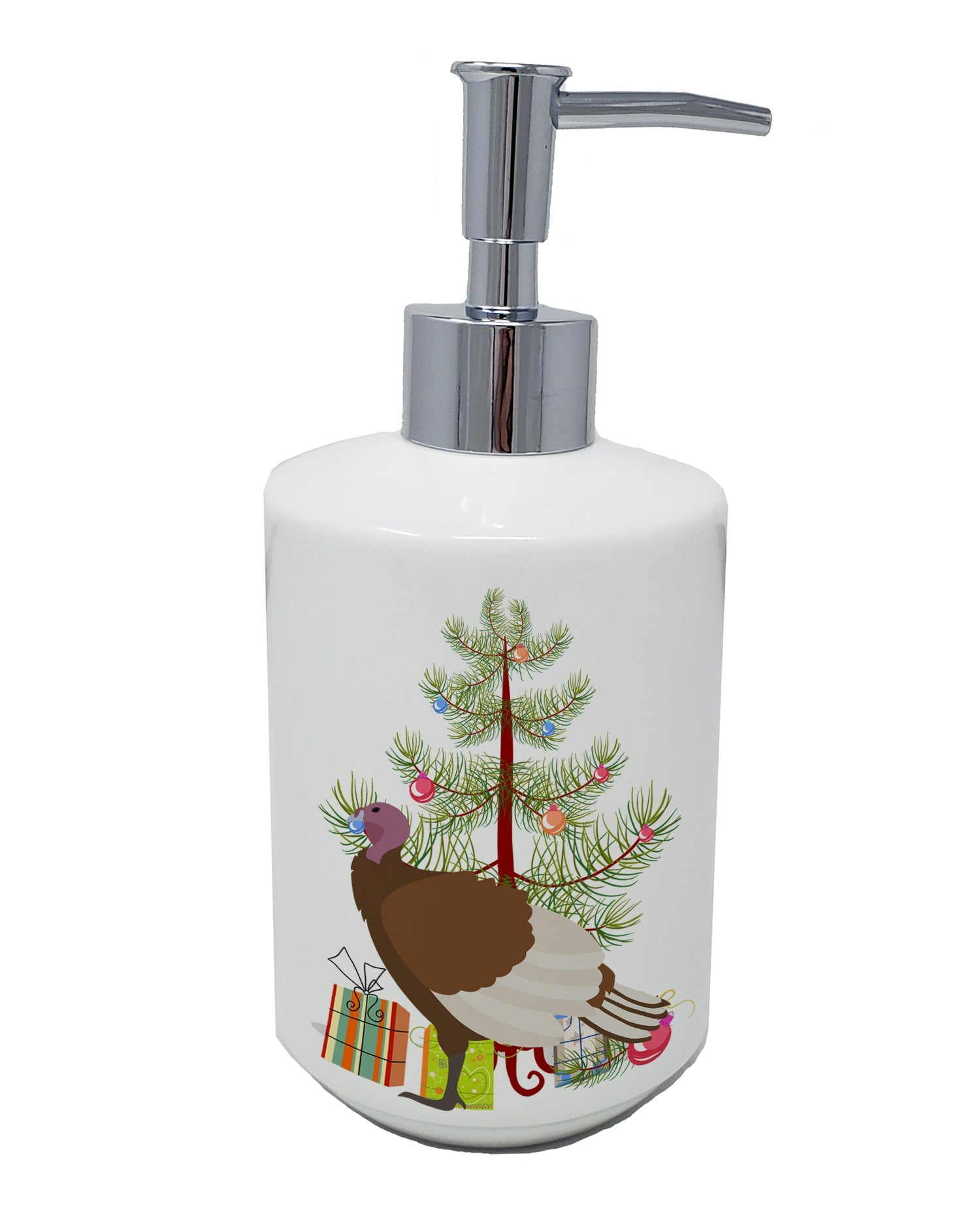 Bourbon Red Turkey Hen Christmas Ceramic Soap Dispenser , Empty Refillable Hand Soap Pump Bottle for Bathroom Kitchen