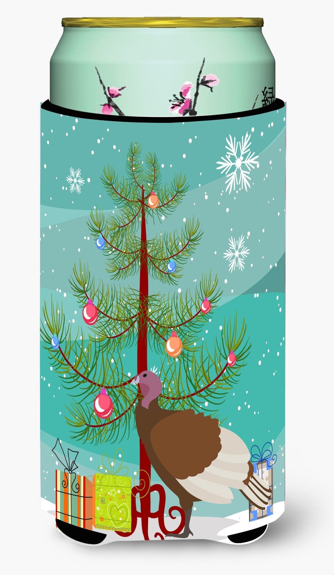 Bourbon Red Turkey Hen Christmas Tall Boy Hugger Can Cooler Sleeve Machine Washable Drink Collapsible Insulator Beverage Insulated Holder