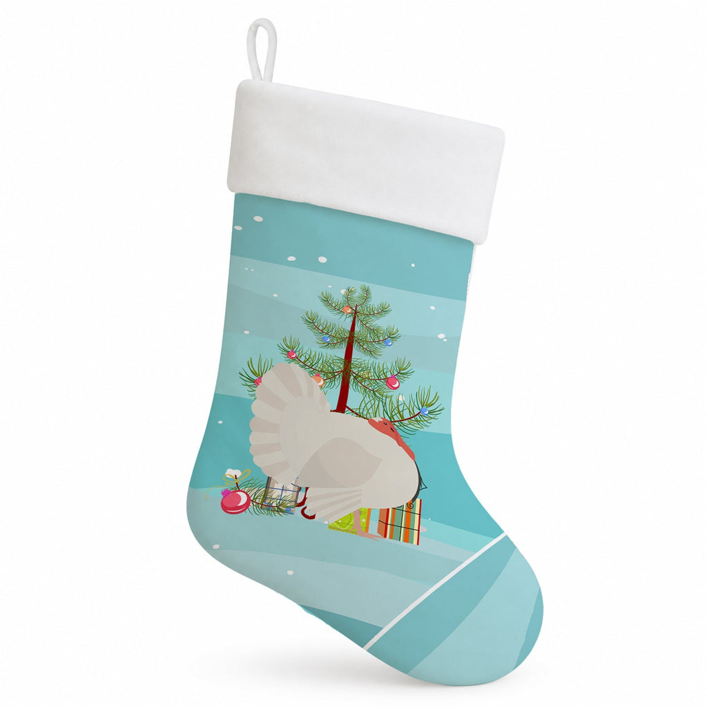 White Holland Turkey Christmas Holiday Stocking Double-Sided Print, Polyester Suede,11x18, Made in USA