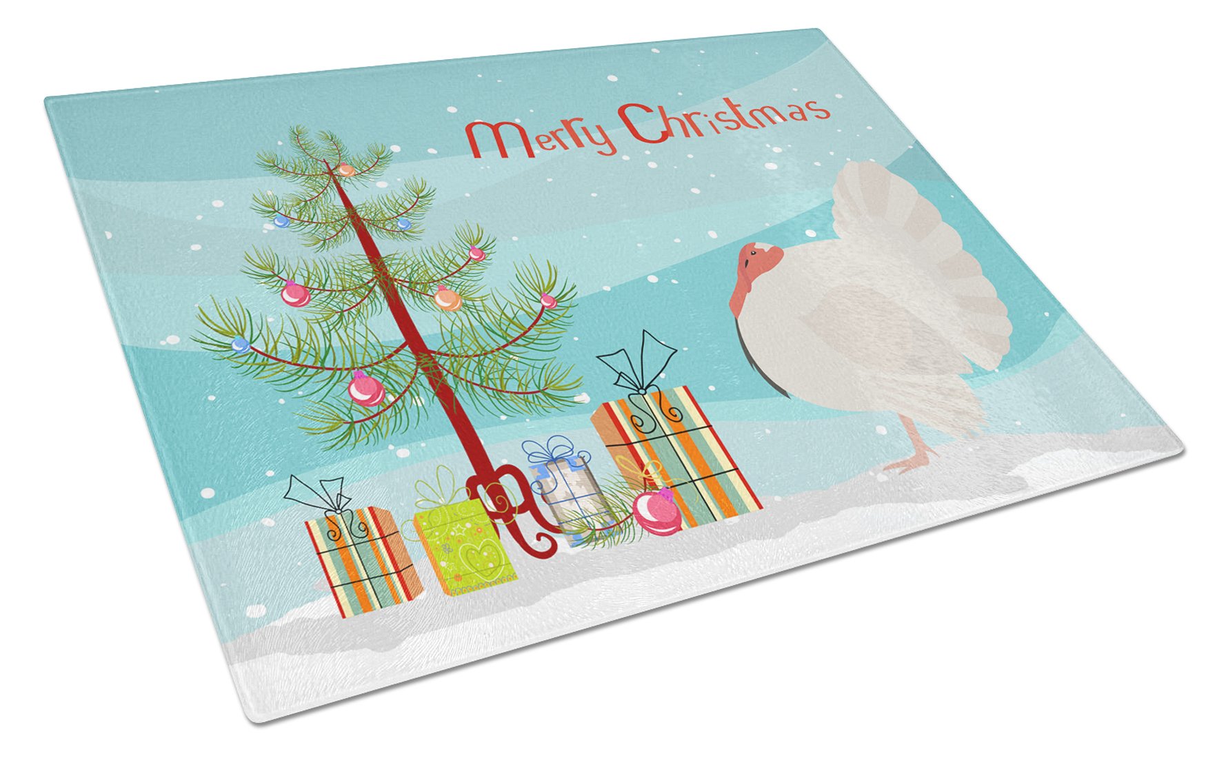 White Holland Turkey Christmas Cutting Board Tempered Glass Kitchen Cutting Surface, Heat Resistant Chopping, Non-Slip Feet, Food Prep & Serving