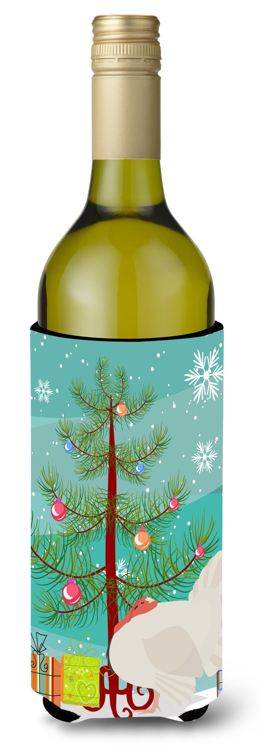 White Holland Turkey Christmas Wine Bottle Hugger Gift Sleeve for Standard 750 ml Bottles, Insulated Reusable Also Fits Mini Shot & Pint Bottles