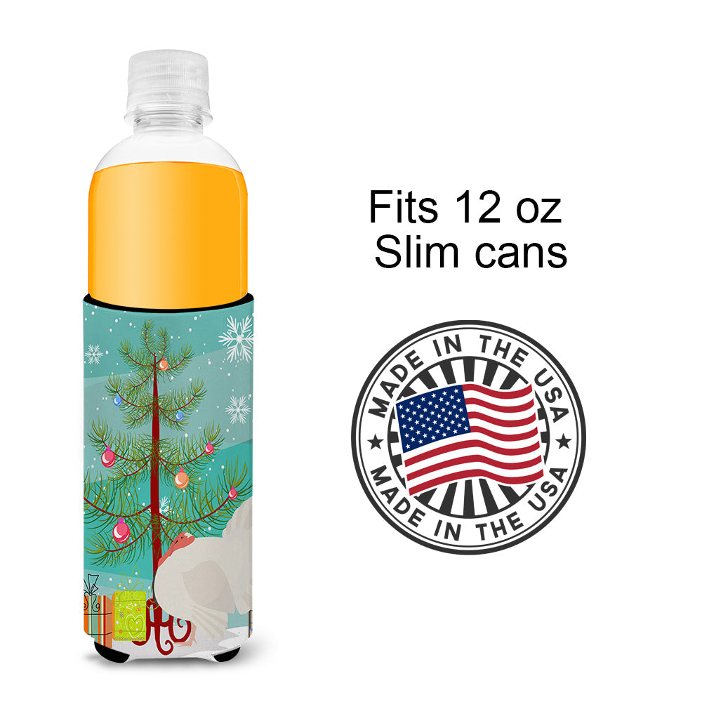 White Holland Turkey Christmas Slim Can Hugger , Insulated Foam Hugger for 12 oz Slim Cans, Beer Bottles & Water Bottles, Printed in USA