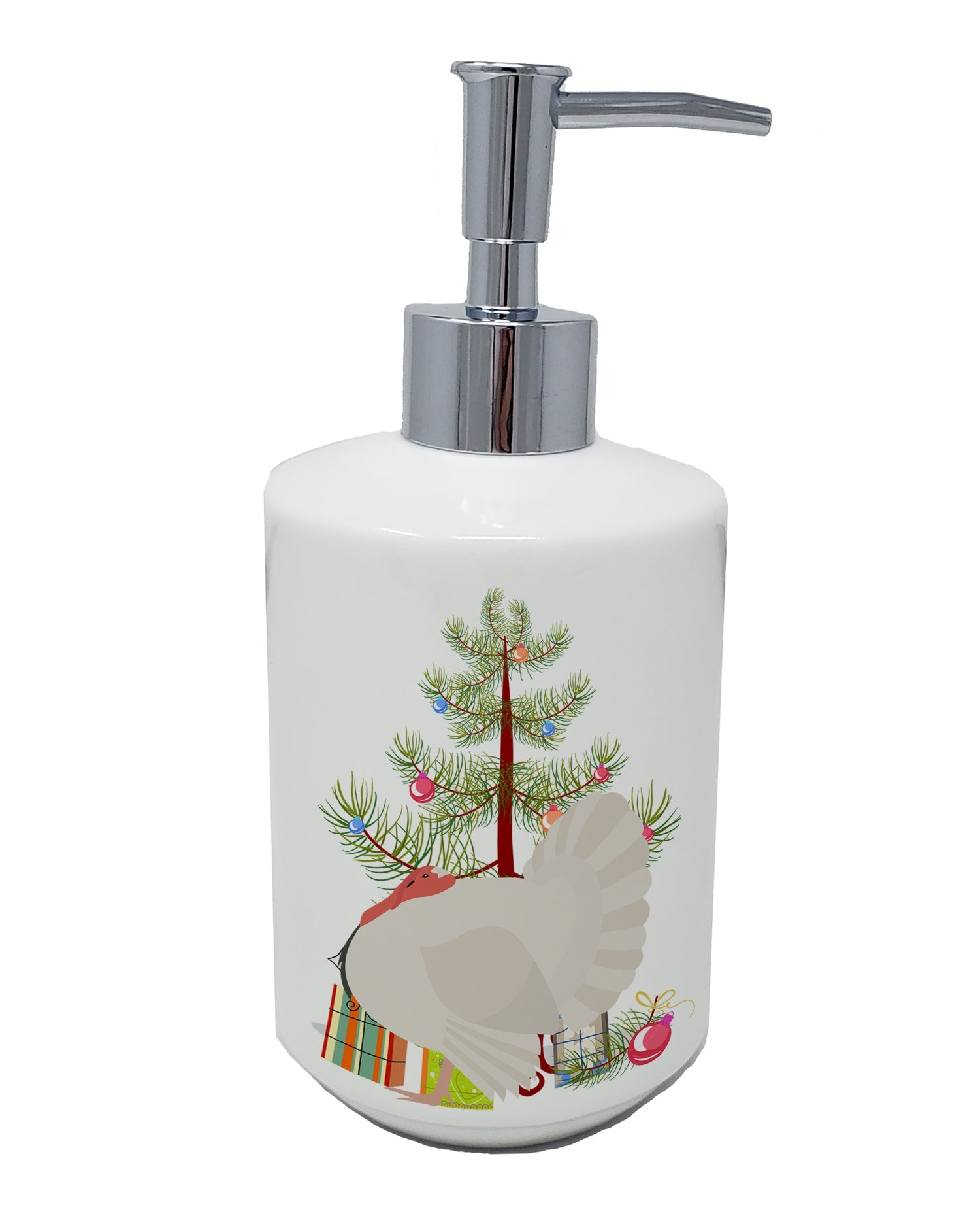 White Holland Turkey Christmas Ceramic Soap Dispenser , Empty Refillable Hand Soap Pump Bottle for Bathroom Kitchen
