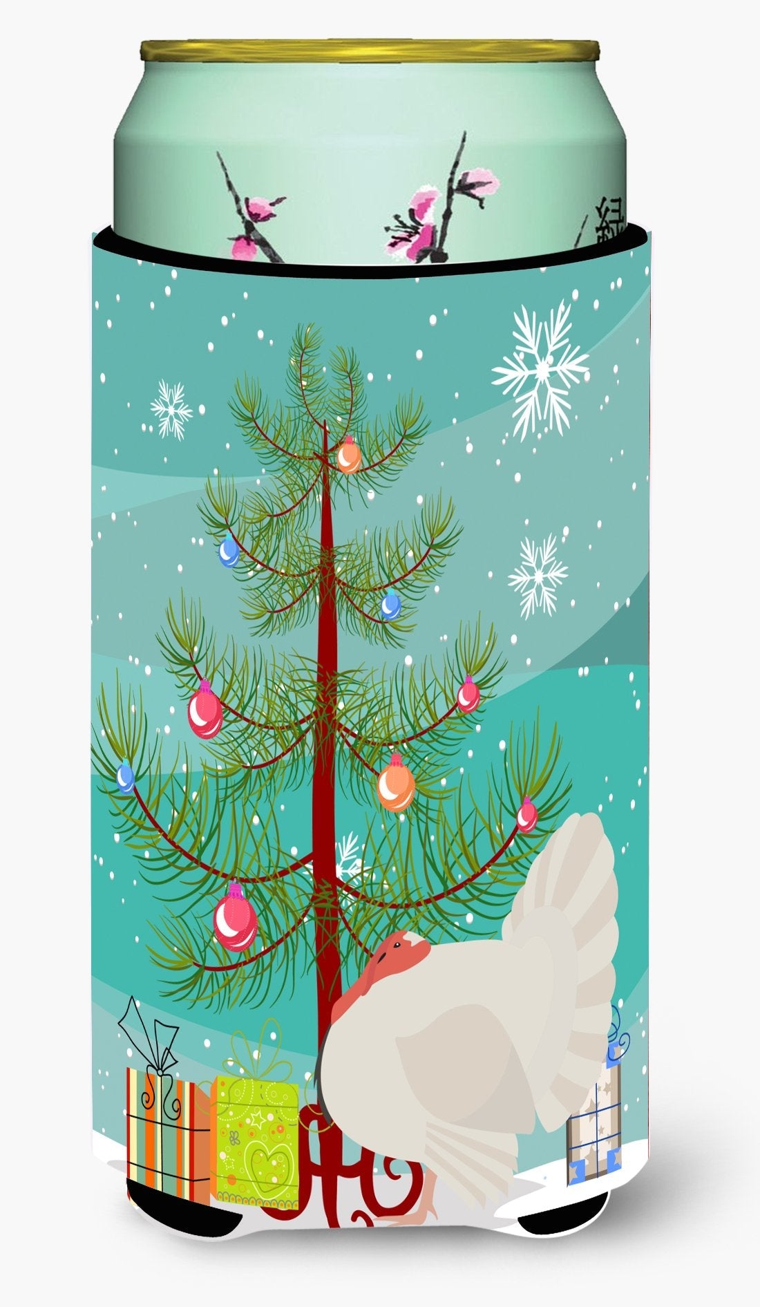 White Holland Turkey Christmas Tall Boy Hugger Can Cooler Sleeve Machine Washable Drink Collapsible Insulator Beverage Insulated Holder
