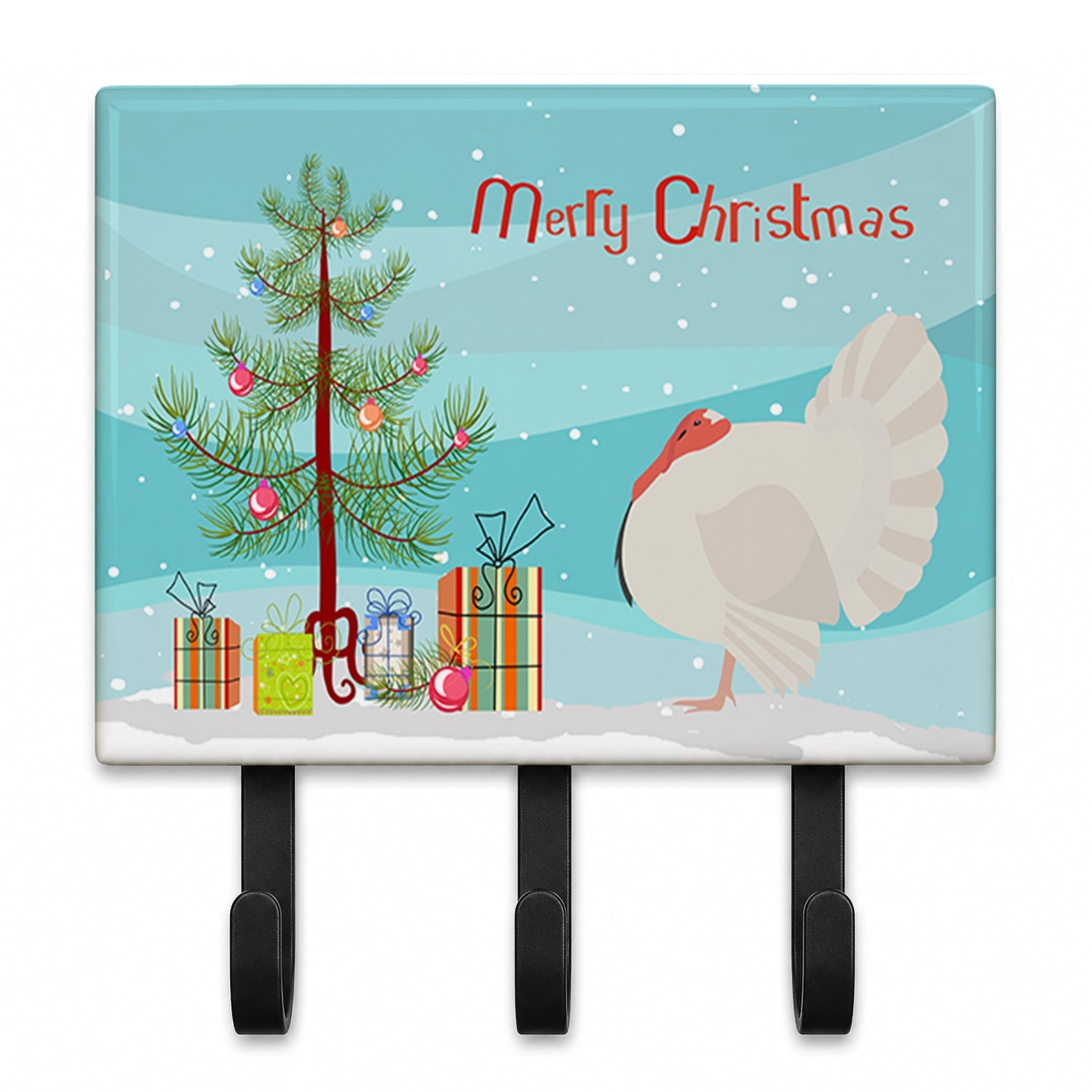 White Holland Turkey Christmas Leash or Key Holder Wall Hooks, Coat Rack Wall Mount, for Hanging Keys, Towels, Aprons, Leashes