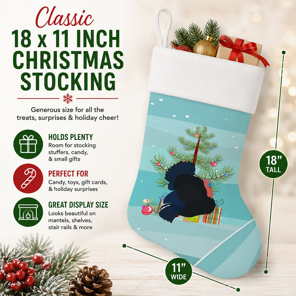 Norfolk Black Turkey Christmas Holiday Stocking Double-Sided Print, Polyester Suede,11x18, Made in USA