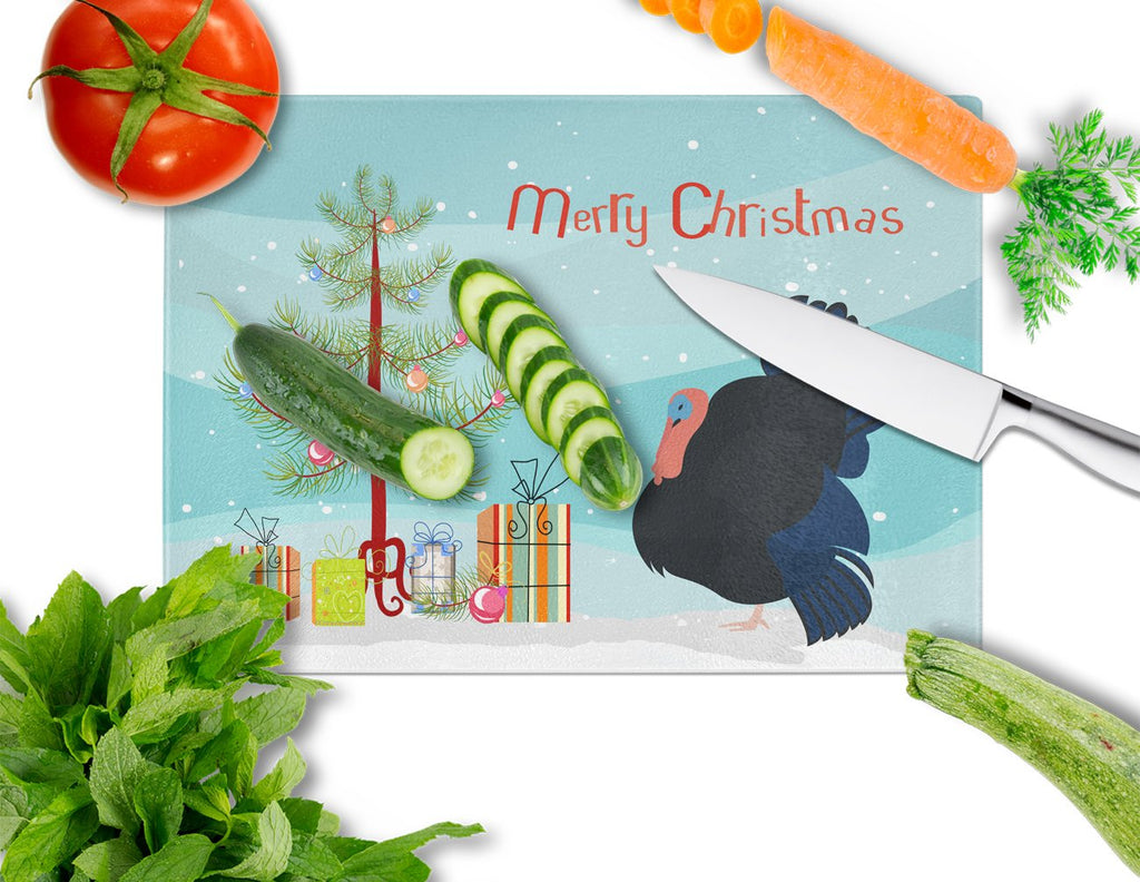 Norfolk Black Turkey Christmas Cutting Board Tempered Glass Kitchen Cutting Surface, Heat Resistant Chopping, Non-Slip Feet, Food Prep & Serving
