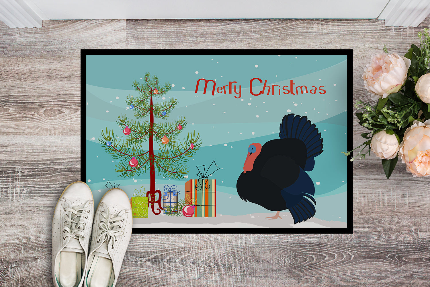 Norfolk Black Turkey Christmas Doormat Indoor Outdoor 18H X 27W Front Door Mat Rugs for Entryway, Non Slip Washable