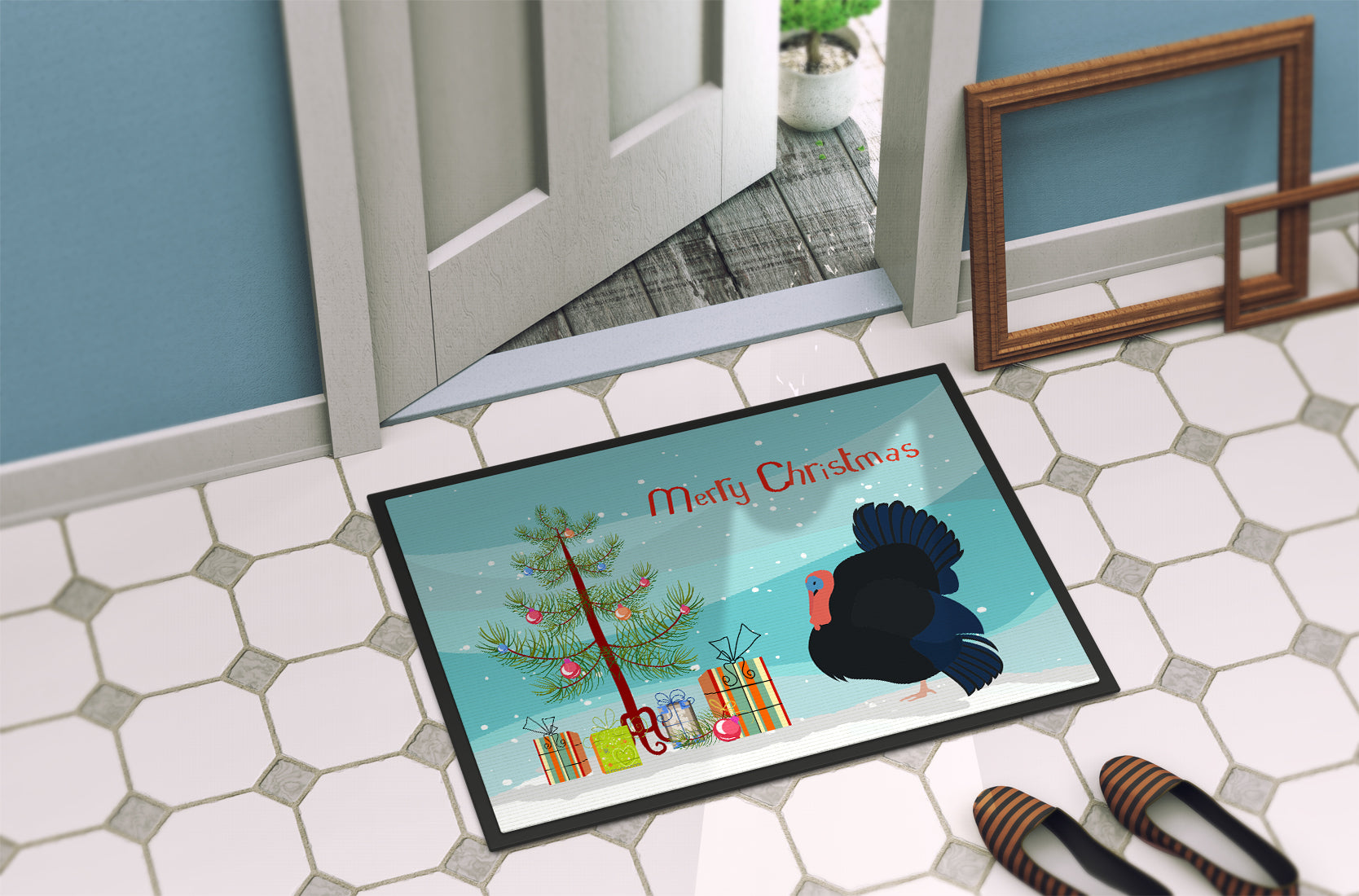 Norfolk Black Turkey Christmas Doormat Indoor Outdoor 18H X 27W Front Door Mat Rugs for Entryway, Non Slip Washable