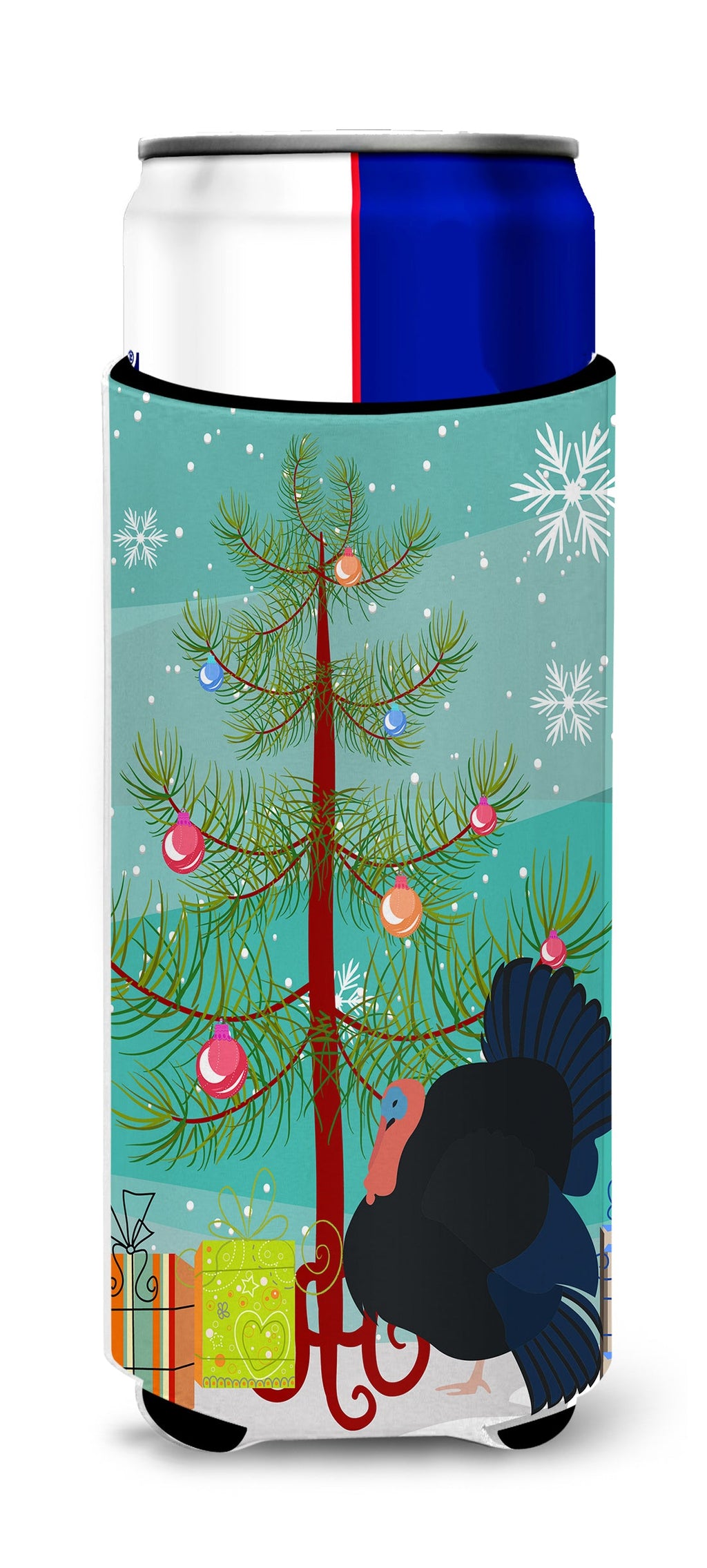 Norfolk Black Turkey Christmas Slim Can Hugger , Insulated Foam Hugger for 12 oz Slim Cans, Beer Bottles & Water Bottles, Printed in USA