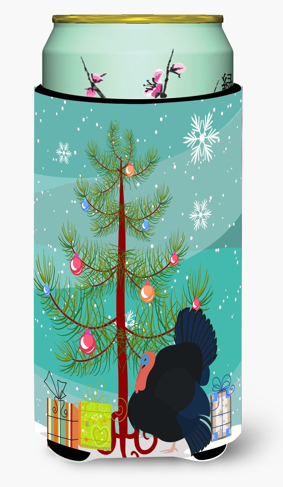 Norfolk Black Turkey Christmas Tall Boy Hugger Can Cooler Sleeve Machine Washable Drink Collapsible Insulator Beverage Insulated Holder