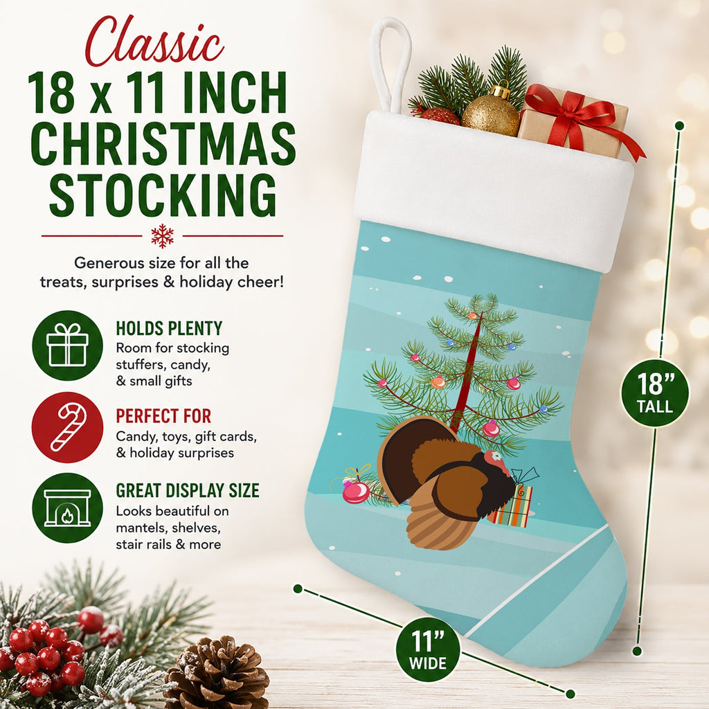 Bronze Turkey Christmas Holiday Stocking Double-Sided Print, Polyester Suede,11x18, Made in USA