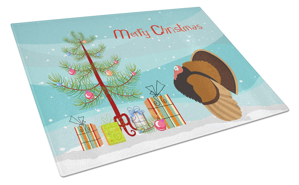 Bronze Turkey Christmas Cutting Board Tempered Glass Kitchen Cutting Surface, Heat Resistant Chopping, Non-Slip Feet, Food Prep & Serving